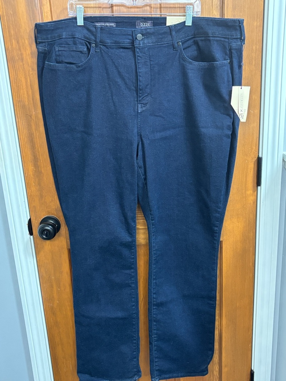 NYDJ Marilyn Straight Leg Lift Tuck Dark Wash Denim Jeans Women's Size 24W